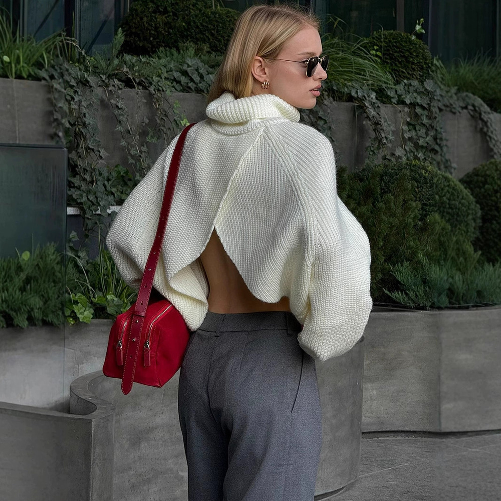 ZARA Womens Warm Loose White Turtleneck Knit Sweater